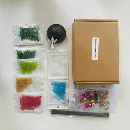 DIY Beaded Christmas Tree Kit — Handmade Mini Crystal Bead Tabletop Tree with Angel Topper, Ornaments & Base | Complete Craft Set & Holiday Gift