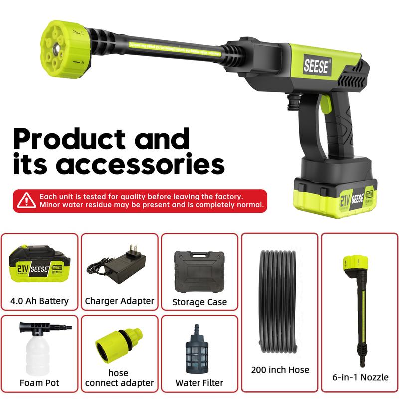 SEESE Cordless Pressure Washer — 800 PSI | 4000mAh | 6-in-1 Nozzle | Portable Car, Home & Garden Cleaner