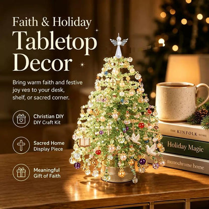 DIY Beaded Christmas Tree Kit — Handmade Mini Crystal Bead Tabletop Tree with Angel Topper, Ornaments & Base | Complete Craft Set & Holiday Gift