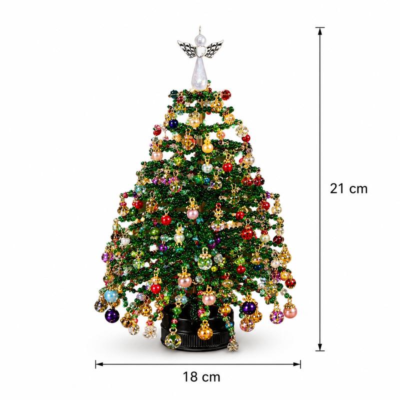 DIY Beaded Christmas Tree Kit — Handmade Mini Crystal Bead Tabletop Tree with Angel Topper, Ornaments & Base | Complete Craft Set & Holiday Gift