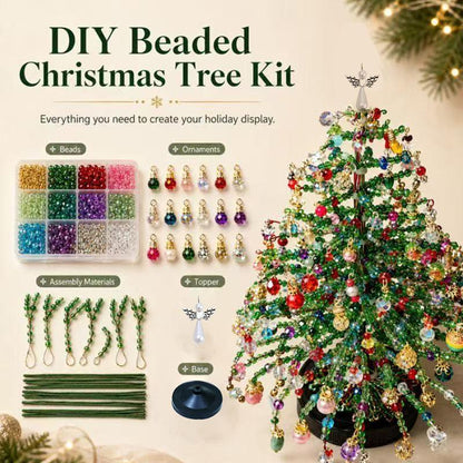 DIY Beaded Christmas Tree Kit — Handmade Mini Crystal Bead Tabletop Tree with Angel Topper, Ornaments & Base | Complete Craft Set & Holiday Gift