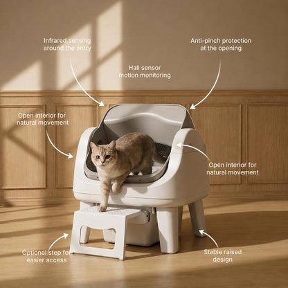 Ovoluxa AutoScooper 12 Lite — Self-Cleaning Cat Litter Box | No App, Triple Safety, Easy Entry