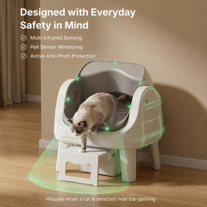 Ovoluxa AutoScooper 12 Lite — Self-Cleaning Cat Litter Box | No App, Triple Safety, Easy Entry