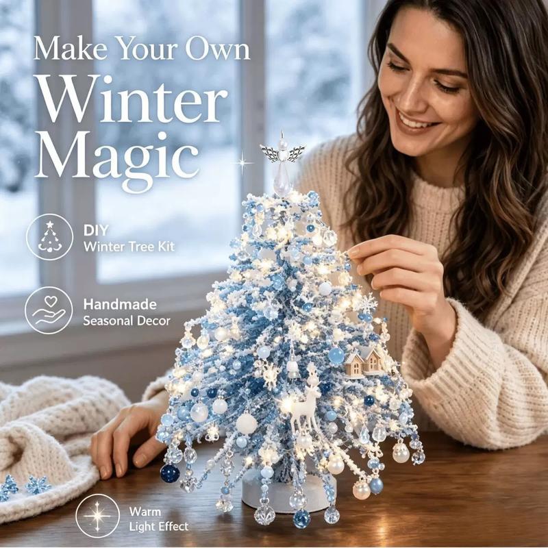 DIY Beaded Christmas Tree Kit — Handmade Mini Crystal Bead Tabletop Tree with Angel Topper, Ornaments & Base | Complete Craft Set & Holiday Gift