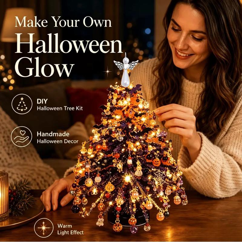DIY Beaded Christmas Tree Kit — Handmade Mini Crystal Bead Tabletop Tree with Angel Topper, Ornaments & Base | Complete Craft Set & Holiday Gift