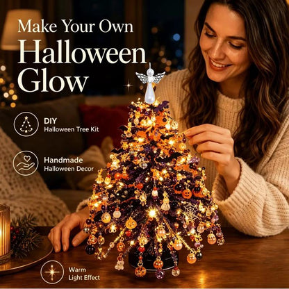 DIY Beaded Christmas Tree Kit — Handmade Mini Crystal Bead Tabletop Tree with Angel Topper, Ornaments & Base | Complete Craft Set & Holiday Gift